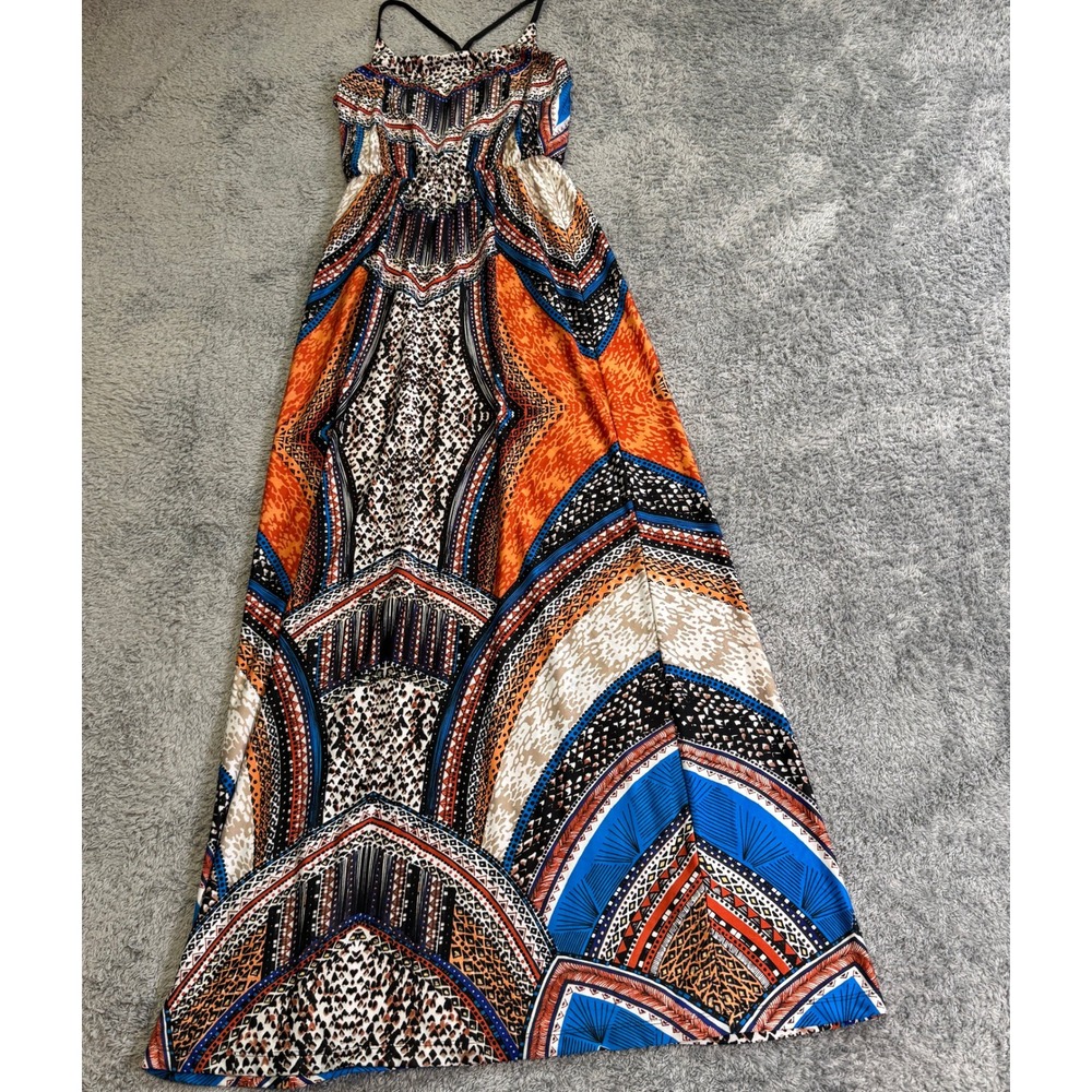 Bailey Blue Womens Geometric Leopard Print Maxi Dress Small Multicolor Bohemian